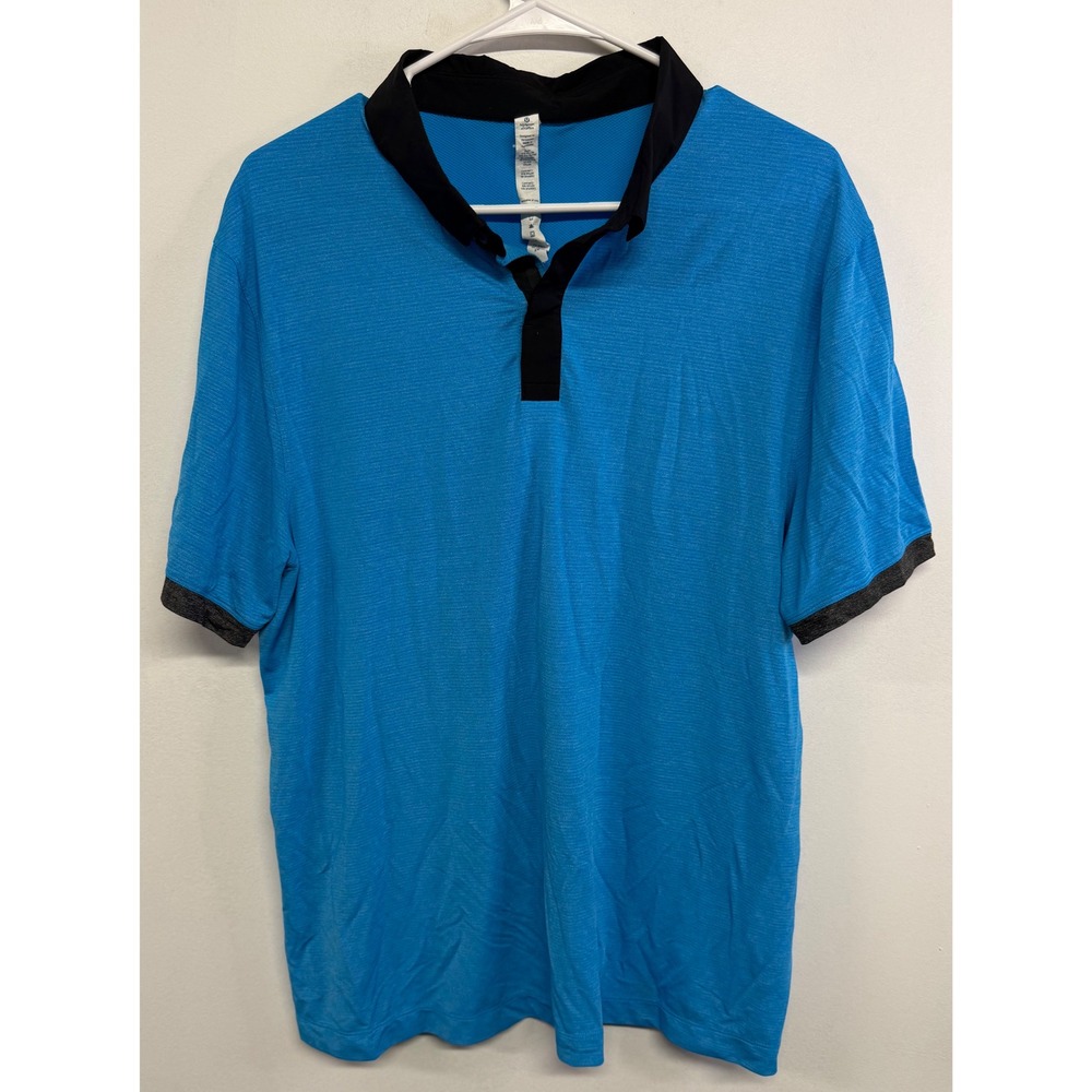 Lululemon Metal Vent Tech Polo Shirt Mens Large Blue Short Sleeve Golf Active